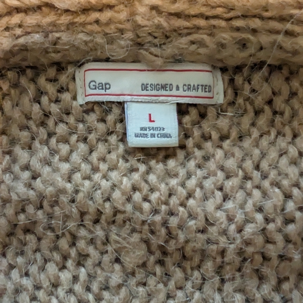 Gap Alpaca Blend Cropped Tan Shawl Neck Sweater Beige Quiet Luxury Minimal Lg image 8